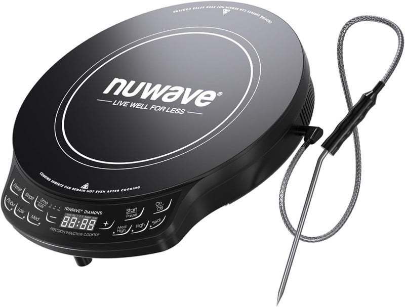 Nuwave Diamond Induction Cooktop, New & Improved Electric Burner with Probe, 91 Temps 50°F to 500°F, 6.5” Heating Coil, Shatter-Proof Ceramic Glass, 3 Wattage Settings, Ideal for Dorms, RVs & Apts - Image 1